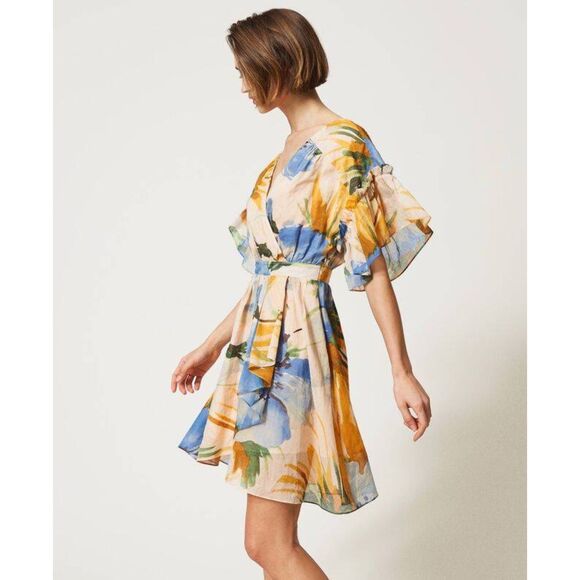 NWT TWINSET Actitude Hamal Cotton Muslin Wrap Style Watercolor Dress XS - Picture 4 of 16